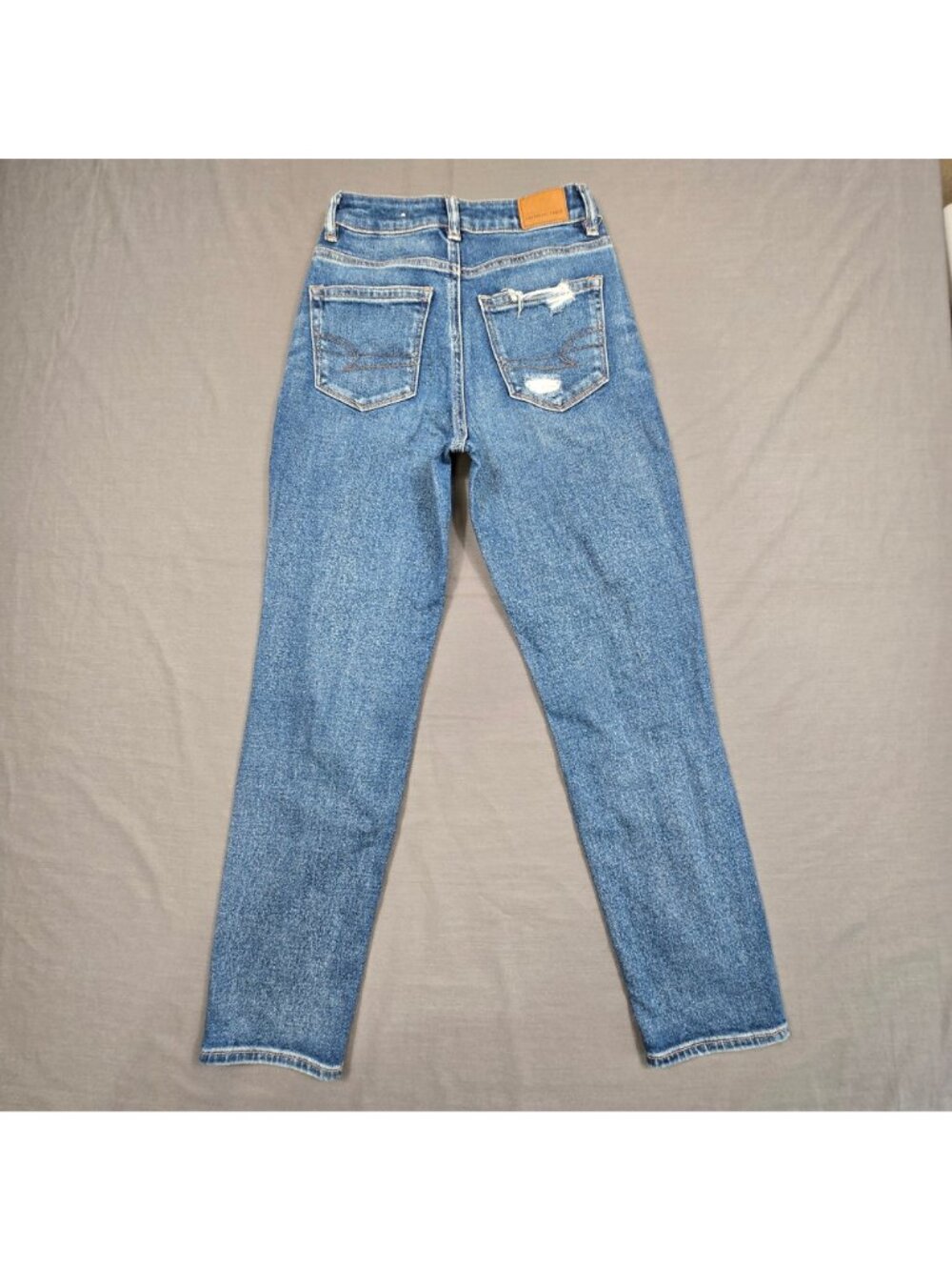 American Eagle Womens 00 Mom Straight Jeans Medium Wash Distressed Denim Blue - Picture 5 of 6